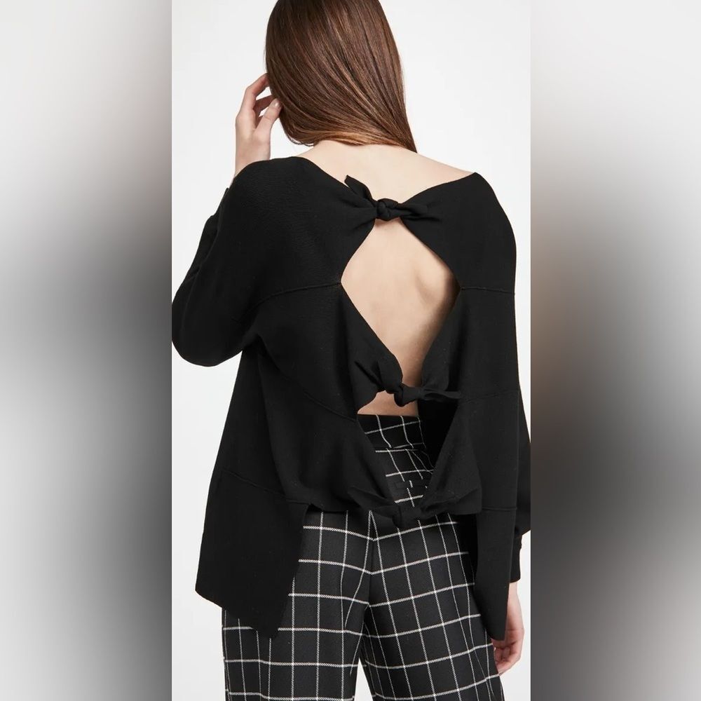 Alice + Olivia Black Open Back Bow Tie Sweater Drop Shoulder Size S